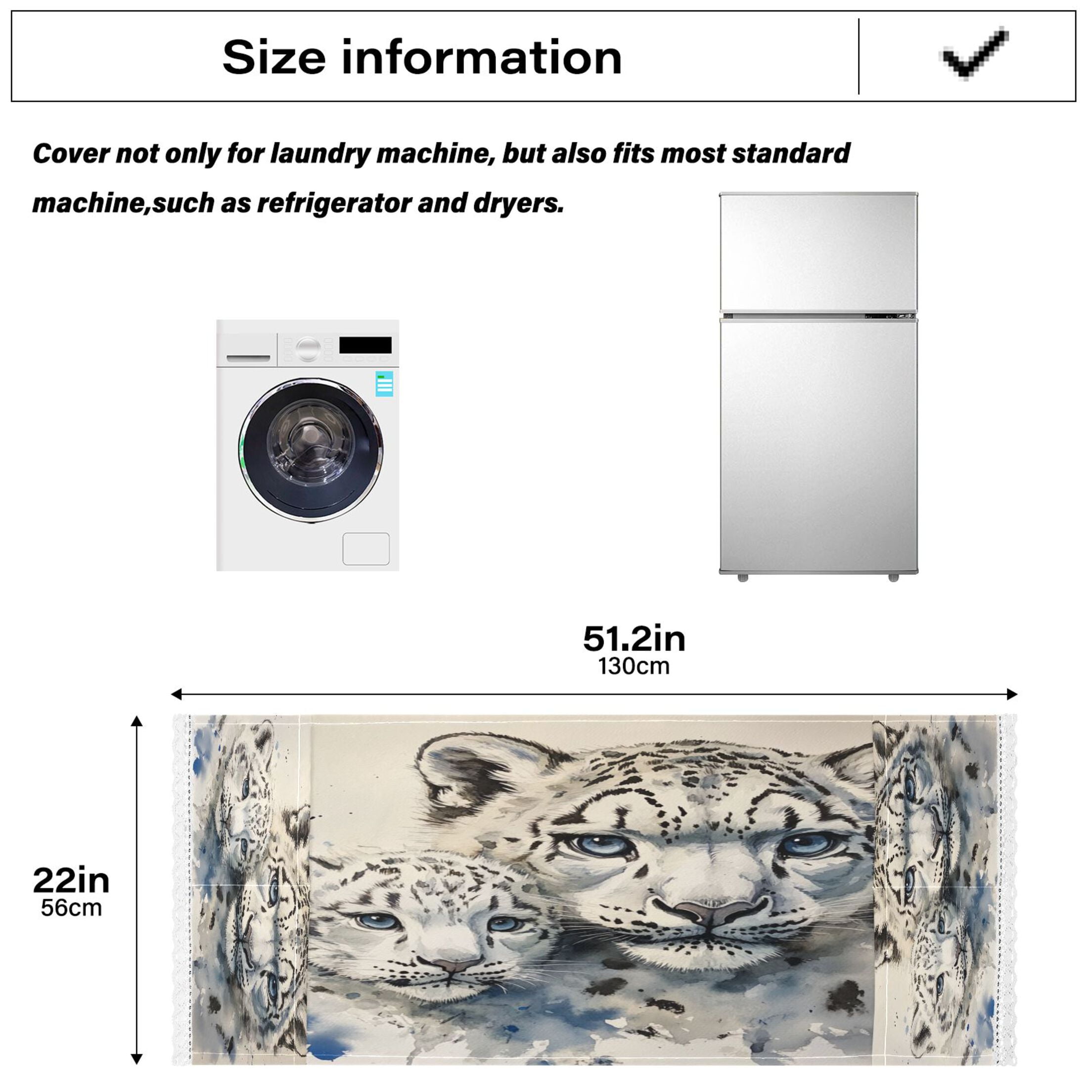 Two Snow Peopards PaintingWasher and Dryer Covers Dust-Proof and Oil Resistant Fridge Cover with 4 Storage Pockets Washing Machine Top Cover for Laundry Kitchen Home 51.2 x 22 In