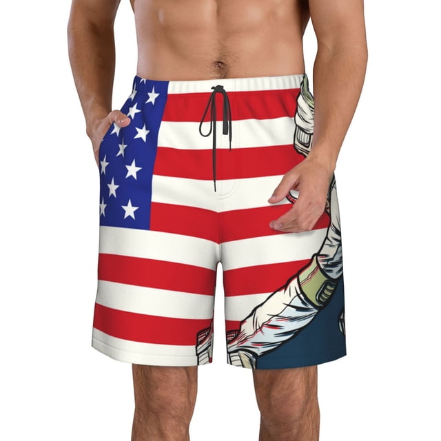 Balery American Astronaut Runs Forward Traje de Baño Estilo Hawaiano para Hombre, Shorts de Secado Rápido con Bolsillos-Large