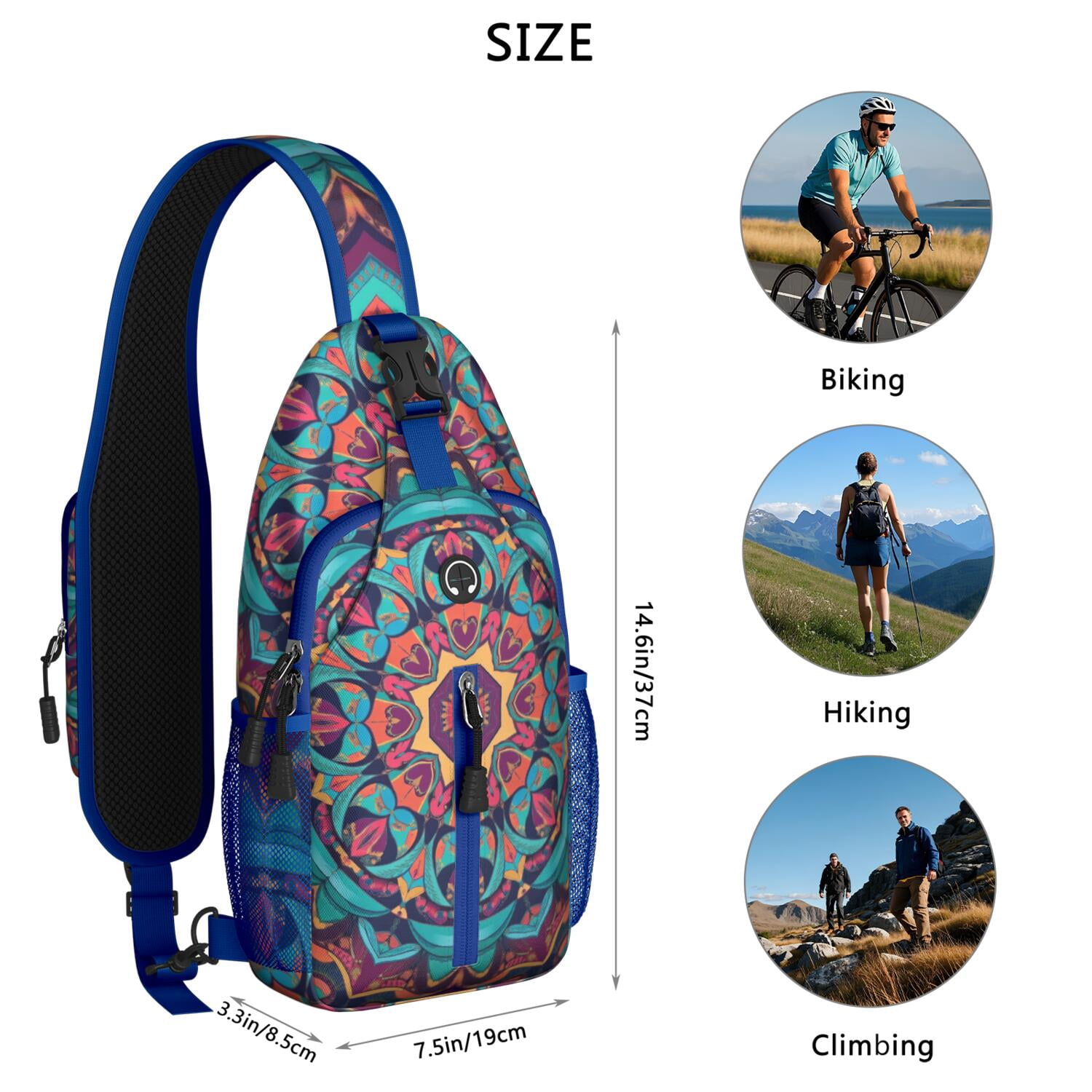 Travel Sling Bag Mandala Hiking Sling Backpack Backpack Purse for Men Women