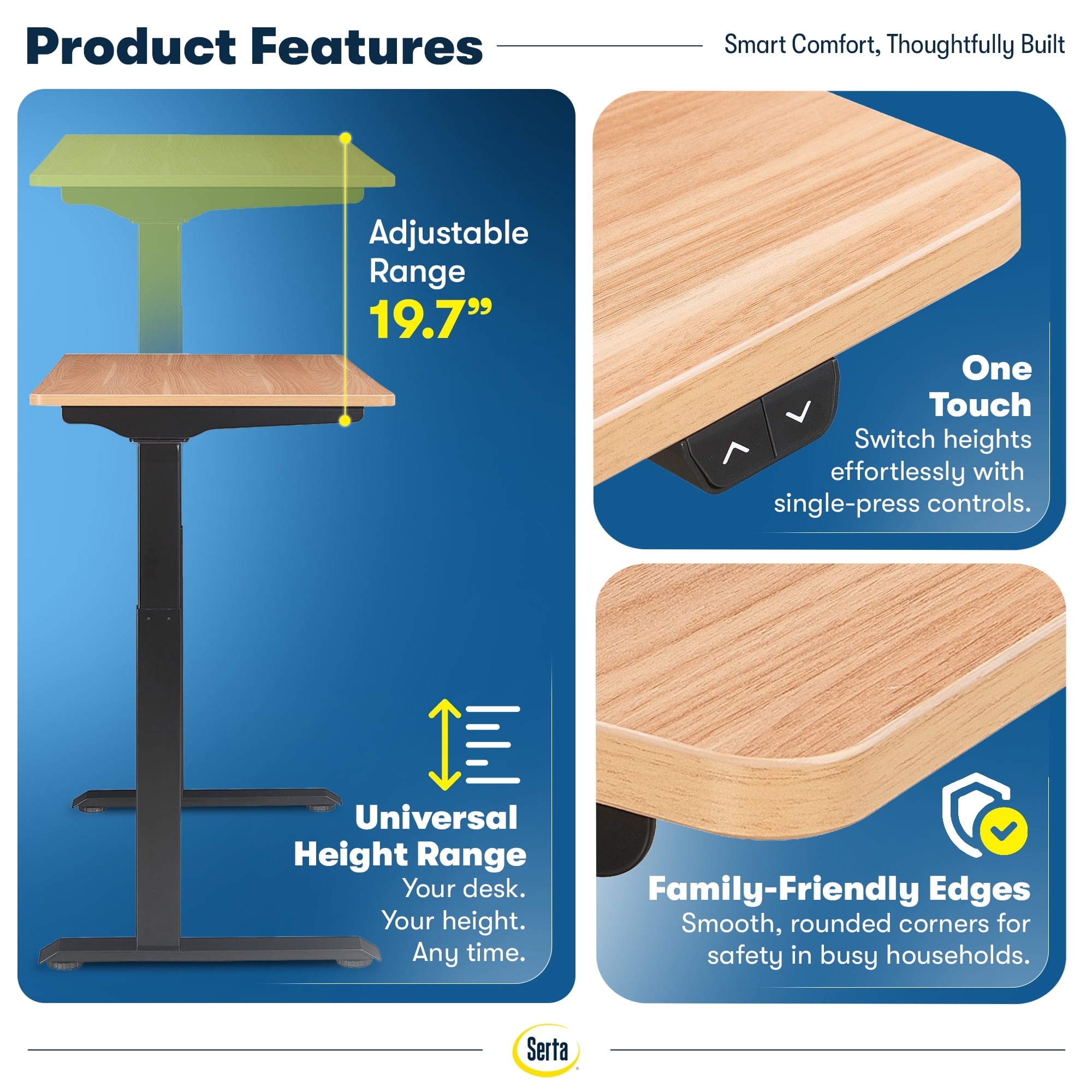 Serta Creativity Electric Height Adjustable Standing Desk Light Brown