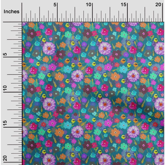 oneOone Rayon Turquoise Blue Fabric Florals Craft Projects Decor Fabric Printed By The Yard 56 Inch Wide