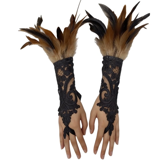 Wipya Elegant Fingerless Gloves Black Lace Evening Gown Accessory For Formal Parties Costume Events Chic Wrist Detail Beige