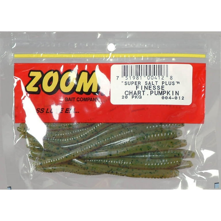 Zoom Finesse Worm, Chartreuse Pumpkin, 4 1/2, 20Pk, Soft Baits
