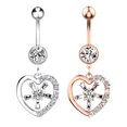 thumbnail image 2 of Belly Ring Stainless Steel - Rhinestone Heart Navel Ring Body Piercing Jewelry, 2 of 8