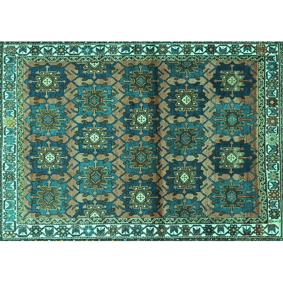 Ahgly Company Machine Washable Indoor Rectangle Persian Turquoise Blue Traditional Area Rugs, 5' x 8'
