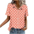 thumbnail image 4 of Ashyfjp Womens Tops Fashion Casual Oversized Free-Fit Polka Dot Short-Sleeve Button Turn Down Collar Shirt Top, Orange, L, 4 of 5