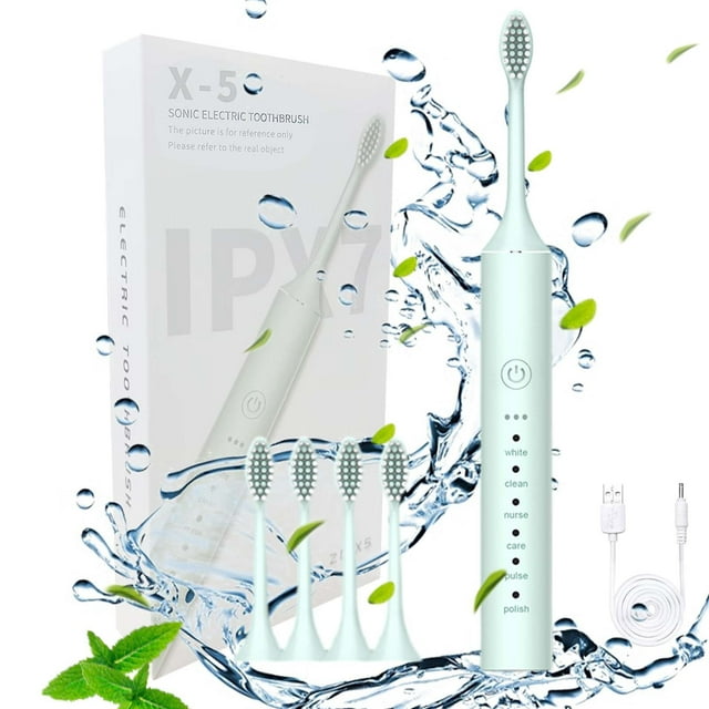 Fiudx Cepillo de Dientes Eléctrico Inteligente, Temporizador de 6 Velocidades, 4 Cabezales de Repuesto, Resistencia Al Agua Ipx7, 80 Días de Batería, Carga Usb, Limpieza Profunda para Brackets y Coro