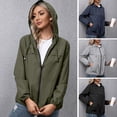 thumbnail image 4 of Chaqueta con capucha para mujer, impermeable, manga larga, dobladillo elástico, bolsillos con cremal Meterk Verde/Extragrande, 4 of 7