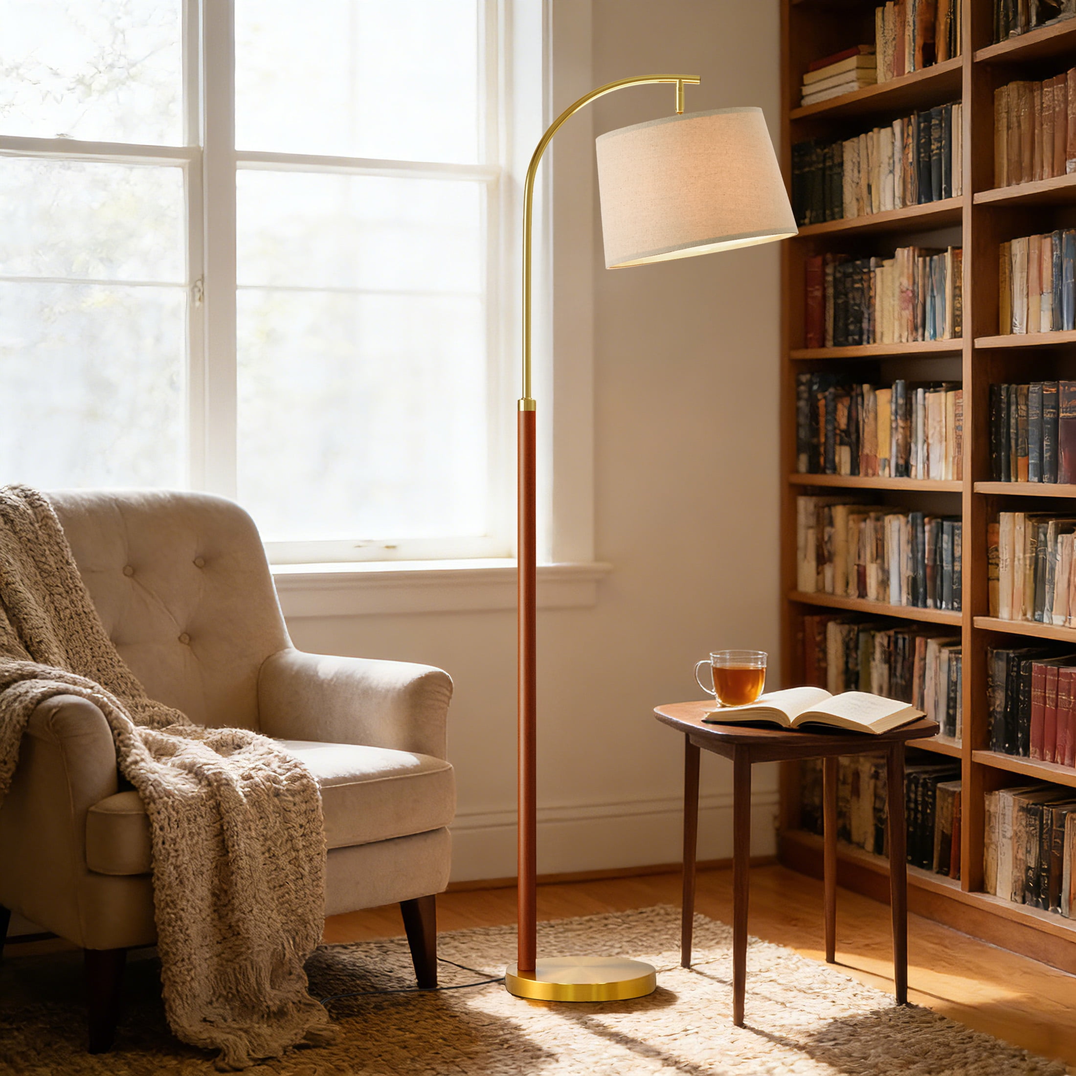 Oneach 62.5" MDF Metal Tall Floor Lamp with Lamp Shade, Farmhouse Standing Lamp for Bedroom, Living Room, Office