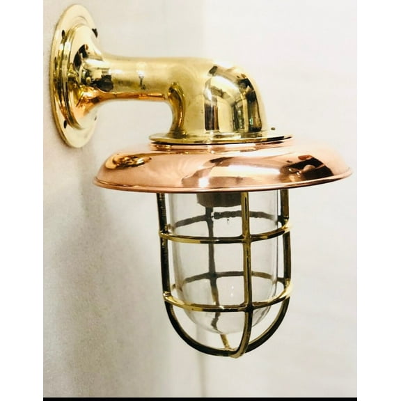 Vintage Brass & Copper Nautical Wall Sconce – Marine Cage Light Fixture