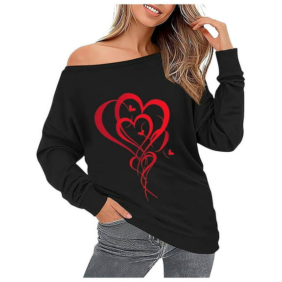 SwiftWear Off Shoulder Bow Graphic Black Sweatshirt Women's Casual Pullover Tops with Bold Print, Comfort Fit Trendy Sweat Shirt