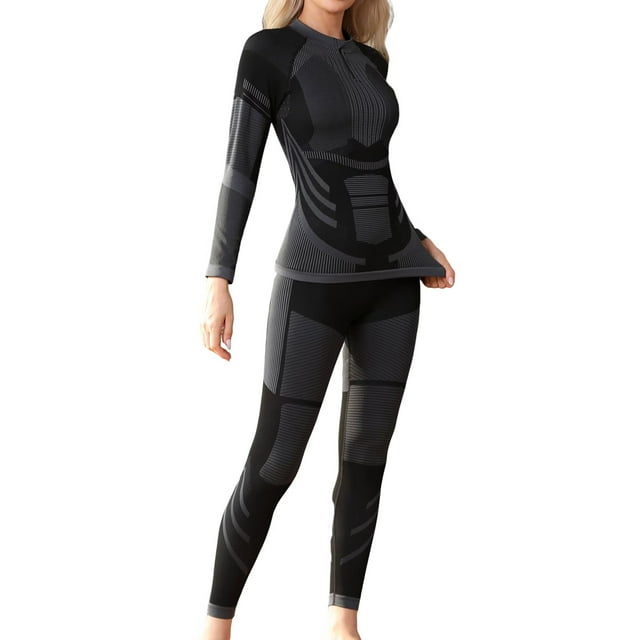 Charmo Thermal Outfit Sets for Womens Athletic Sets for Skiing Quarter Zip Activewear for Cold Weather