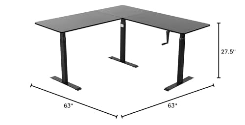 UNICOO® L Shaped Crank Height Adjustable Standing Desk, Sit to Stand up Corner Desk, L-Shaped Standing Workstation (Black Frame/Black Top - L Shape Crank)
