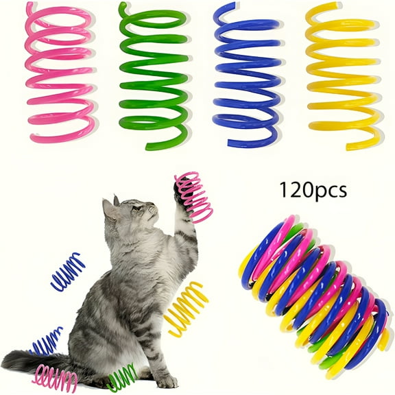 BESTSKY Cat Spring Toy (120 Pack), Cat Kittens Toys Plastic Coil Spiral Springs for Swatting, Biting, Hunting, and Active Healthy Play