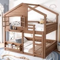 thumbnail image 2 of Full Size Bunk Bed/Loft Bed with Bookshelf, House Design, High-Quality Safety Fencing, Natural, 2 of 20