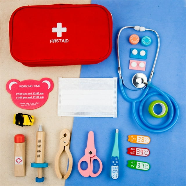 PVCS Ensemble de 17 Pcs Trousse Médicale Médecin Infirmière Dentiste Jeu d'Imitation de Rôles Ensemble de Jouets Jeu pour Enfants Cadeau