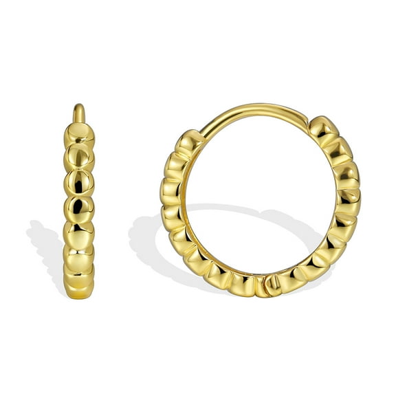 Small Bead Golden Huggie Hoop Earrings For Women, Hypoallergenic 14K Gold Plated Huggie Earring, Tiny Hoops