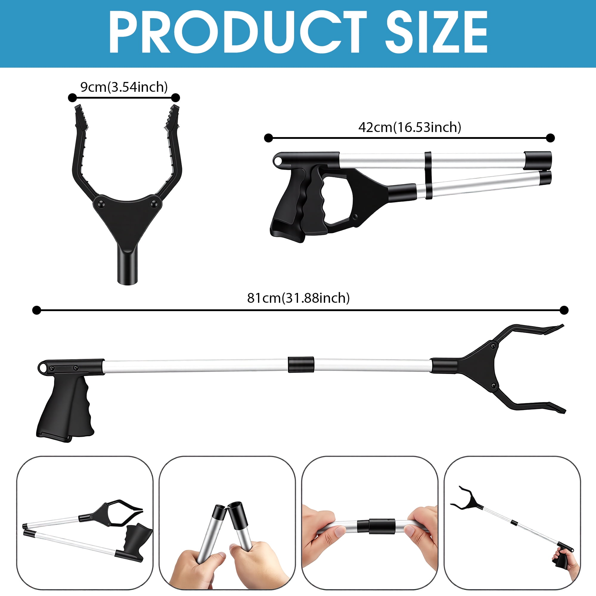 32" Grabber Reaching Tool, Grabber Reaching Assist Pick up Tool for Elderly, Lightweight Foldable Trash Claw Grabber Reaching Assist Tool Litter Picker for Trash Pick Up