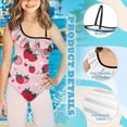thumbnail image 6 of Uorisanigo Kids Swimsuits for Girls One Piece Pink Strawberry Single Spaghetti Strap Swimwear Size 13-14 with Ruffled Sleeve Straps Bathing Suit for Beach Pool, 6 of 7