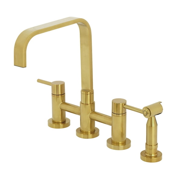 Kingston Brass KS8257DLBS Concord Two-Handle 4-Hole Deck Mount Bridge Kitchen Faucet with Brass Side Sprayer in Brushed Brass