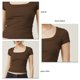 thumbnail image 5 of Camiseta de mujer transpirable con cuello cuadrado de color puro y manga corta ajustada para desplazamientos, 5 of 5