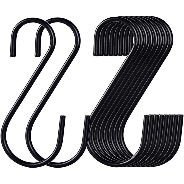 Juego de 10 ganchos en S de acero inoxidable ganchos de metal en forma de S para cocina, baño, dormitorio, (negro) JAMW Sencillez