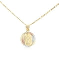 thumbnail image 2 of 14K Tri Color Gold Diamond Cut Our Lady of Guadalupe Stamp Charm Pendant with 1.2mm Figaro 3+1 Chain Necklace - 14", 2 of 6