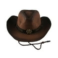thumbnail image 3 of Sombrero de vaquero occidental para hombre y mujer, sombrero de vaquera panamá de ala ancha, sombrero de protección solar Marrón, 3 of 6