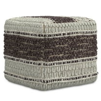 Simpli Home Grady Contemporary Square Pouf in Magenta and Natural Handloom Woven