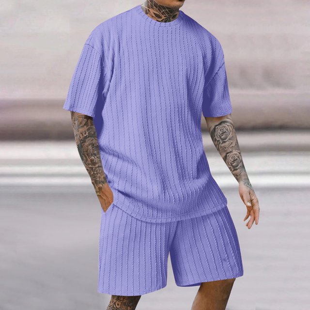 Weiqiqre Ensemble 2 Pcs pour Homme T-Shirt d'Été à Manches Courtes à Col Ras du Cou et Short de Survêtement Décontracté à Cordon