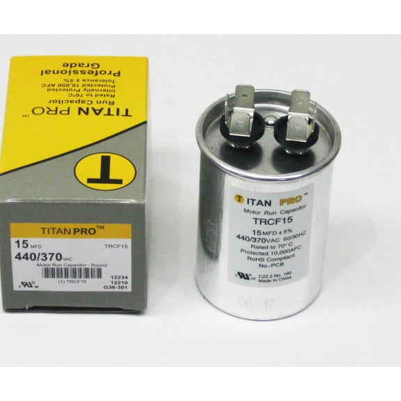 Titan Pro Motor Run Capacitor,15  MFD,3"  H TRCF15