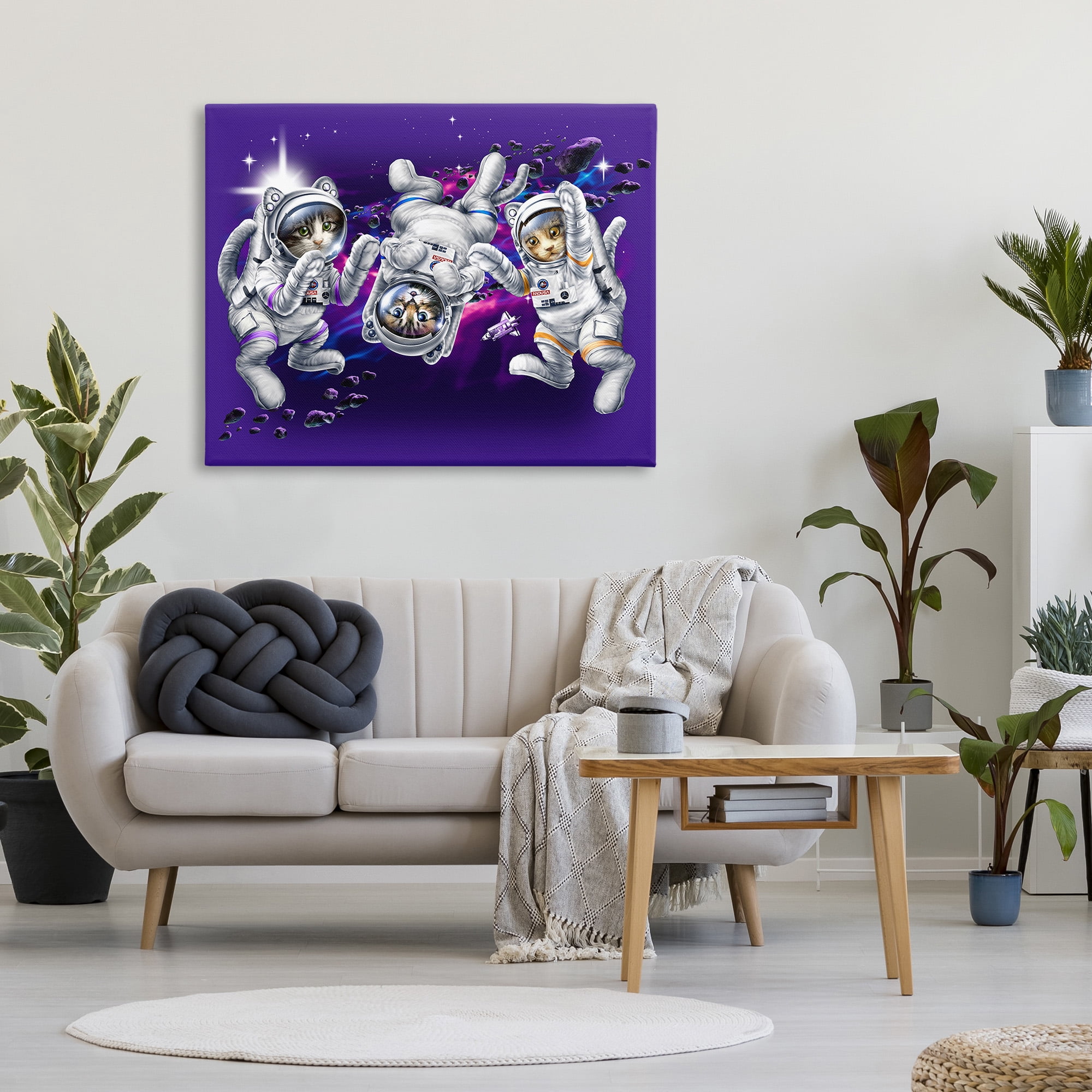 Stupell Industries Astronaut Cat Trio Animals & Insects Painting Gallery Wrapped Canvas Art Print Wall Art, 48 x 36