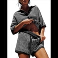 thumbnail image 3 of Conjuntos de 2 Piezas para Mujer, Blusas de Punto con Cuello en V y Mangas 3/4 Extragrandes, Pantalones Cortos de Cintura Alta, Conjuntos de Estar por Casa. Rayas Negras S, 3 of 8