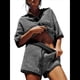 thumbnail image 3 of Conjuntos de 2 Piezas para Mujer, Blusas de Punto con Cuello en V y Mangas 3/4 Extragrandes, Pantalones Cortos de Cintura Alta, Conjuntos de Estar por Casa. Rayas Negras M, 3 of 8