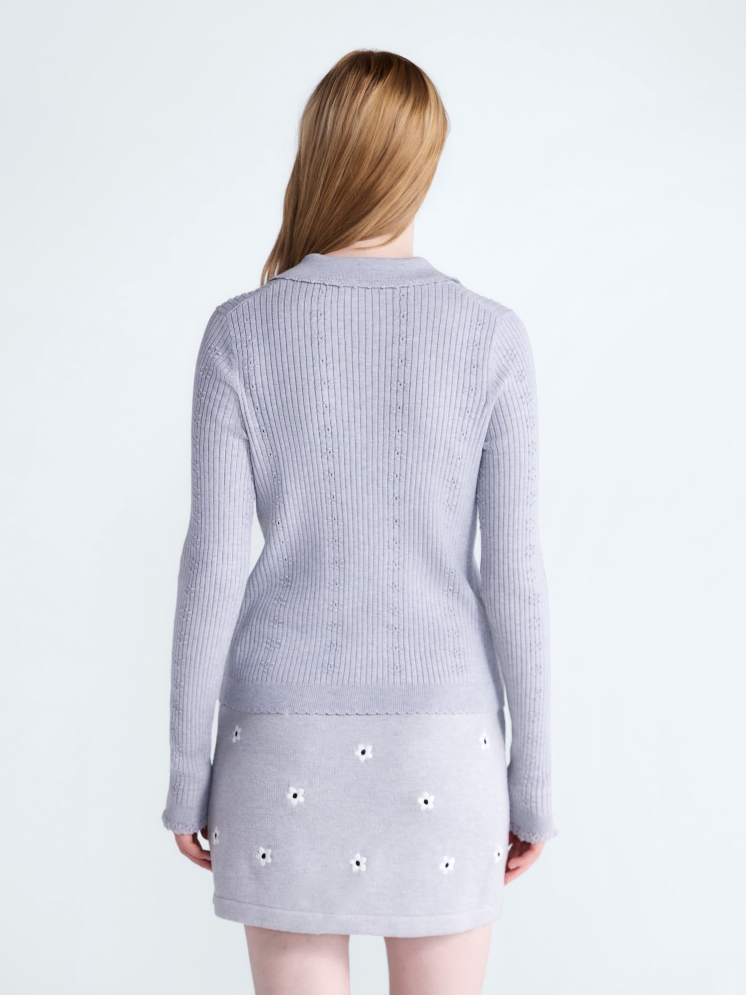Free Assembly Women's and Women's Plus Pointelle Trim Cardigan Sweater, Lightweight, Sizes XS-4X