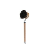 7.3Inch Bamboos Dishs Brush with Handle,Pures Natural Pots Brush,All Purpose Kitchen Scrubbers,Replaceable Brush Head Natural Soft Horsehair,Easys to Use,for Dishes Vegetable, Pots and Pans