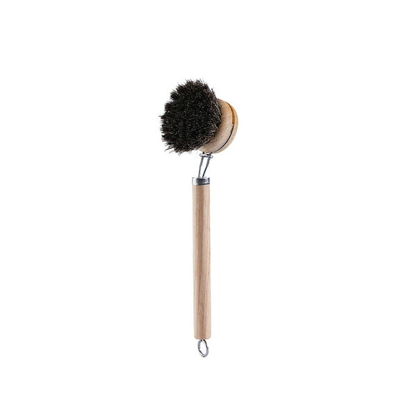 Qnjujn Pot Brush, Long Handle Natural Horsehair Dishwashing Brush with Replaceable Head, Heavy Duty Scrubbing Brush for Pans Cookware Griddle, Eco Friendly Kitchen Cleaning Brush