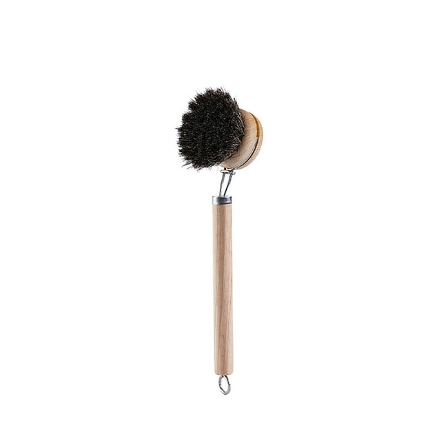 ShinYu Xiying Natural Soft Horsehair & Sisal Pot Brush With Replaceable Head, Long Solid Wood Handle Dishwashing Brush For Deep Pots And Pans Cleaning