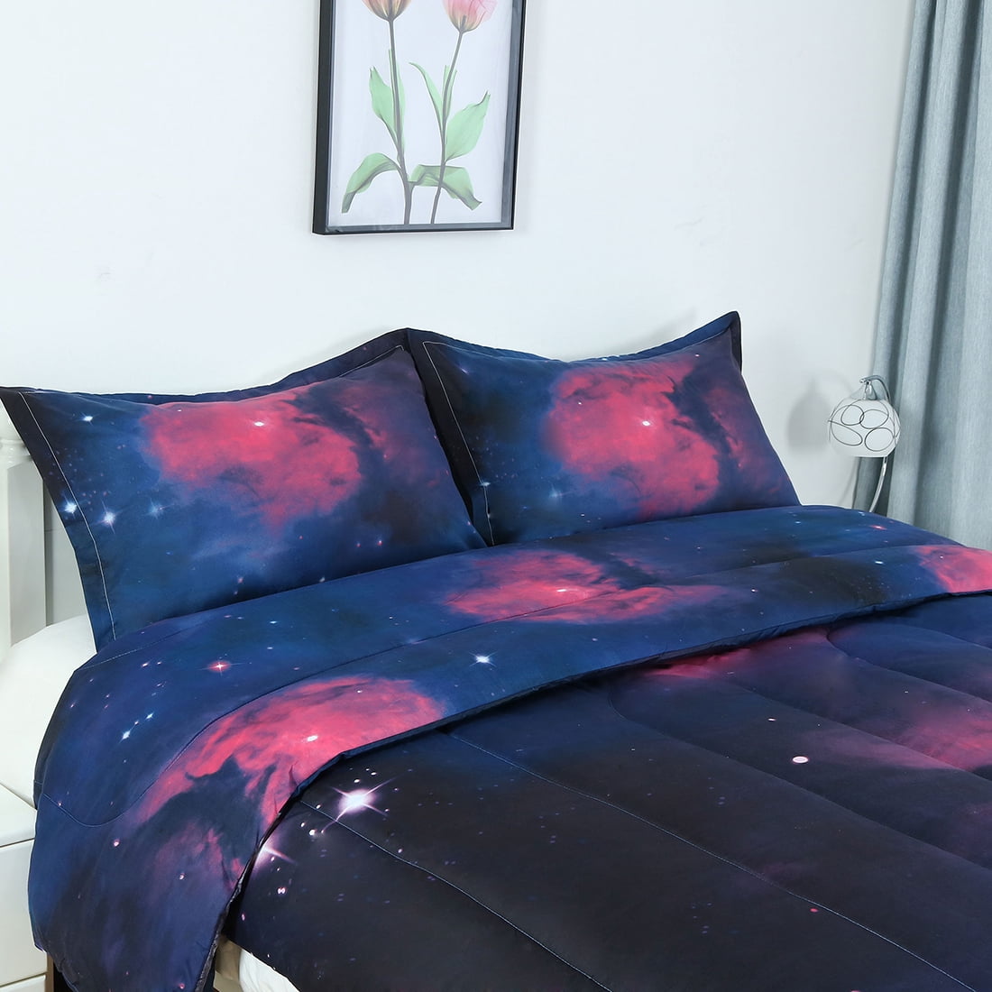 Unique Bargains 3-Piece Polyester All-Season Down Comforter Set, Full, Fuchsia