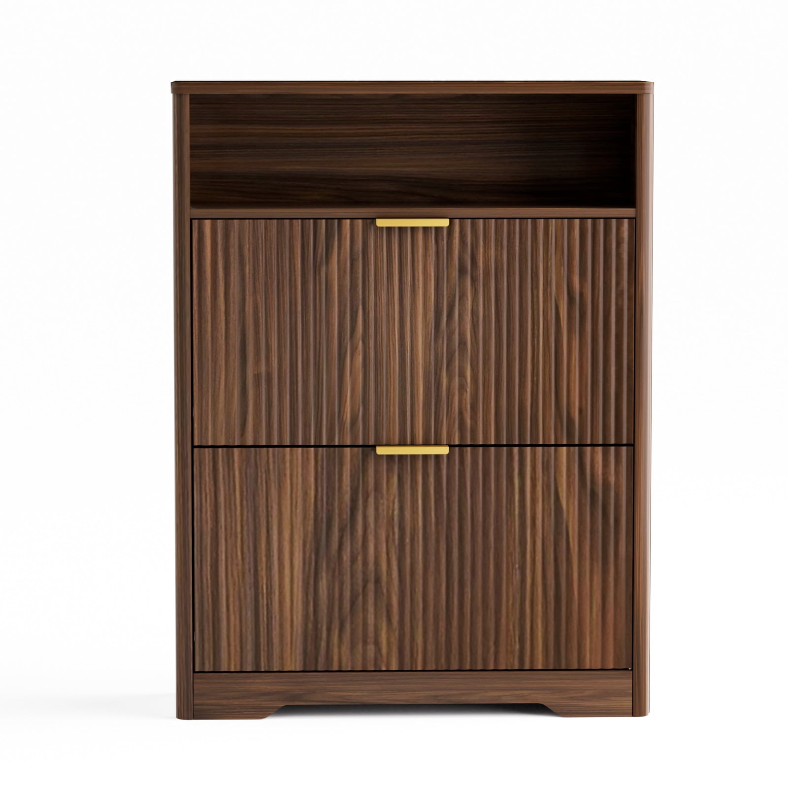 Hommoo Shoe Cabinet Storage with 2 Flip Drawers, Tall Freestanding Shoe Rack Organizer for Entryway, Foyer& Hallway, Walnut