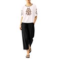 thumbnail image 4 of IUYRTFE Women's Embroidered Short Sleeve Top and Cropped Pants Set with Pockets Cotton Linen Blend Casual Two Piece Outfit, 4 of 7