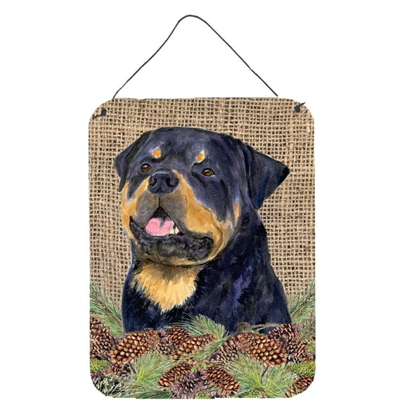 Rottweiler on Faux Burlap with Pine Cones Wall or Door Hanging Prints