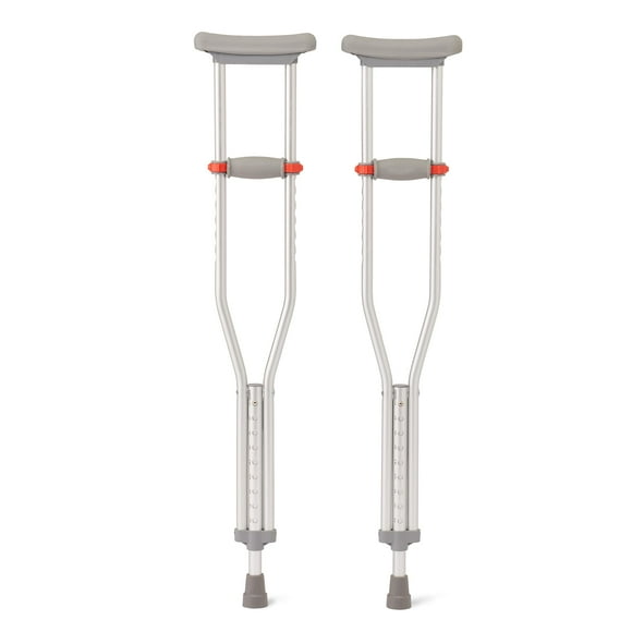 Muletas ligeras de aluminio Medline con punto rojo, para pacientes de 1,48 m a 1,57 m de altura, ayuda para caminar para niños, adultos y personas mayores, capacidad de peso de 136 kg