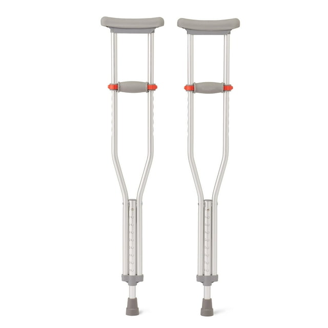 Muletas de aluminio Medline Guardian con empuñadura de punto rojo patentada para adultos (paquete de 8) - Ligeras, ajustables y ergonómicas, con fácil ajuste de altura