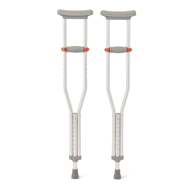 Muletas ligeras de aluminio Medline con punto rojo, para pacientes de 1,48 m a 1,57 m de altura, ayuda para caminar para niños, adultos y personas mayores, capacidad de peso de 136 kg