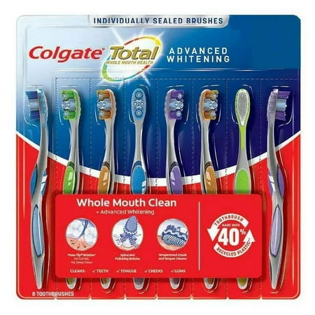 Colgate Total Whole Mouth Health  Medium Floss-Tip Bristles - 8 Toothbrushes