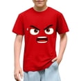 thumbnail image 1 of Blusas y camisas de manga corta con cuello redondo para niños y niñas, color liso, con estampado de expresión linda, manga corta, holgadas y cómodas, blusa para niña, 1 of 6