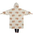 thumbnail image 2 of Oversized Wearable Blanket Hoodie,Cute Hedgehog Pattern Sherpa Blanket Hoodie with Super Pockets,Super Warm Fuzzy Pullover for Women & Men, 2 of 6