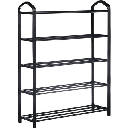 YSSOA 5-Tier Stackable Shoe Rack 15-Pairs Sturdy Shoe Shelf Storage Black Shoe Tower for Bedroom Entryway Hallway and Closet