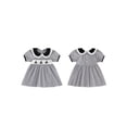 thumbnail image 2 of Cjfdfy Kids Toddler Baby Girls Halloween Dress Outfit Infant Baby Girls Summer Fall Clothes 6 12 18 24 Months 2 3 4 5 Years Doll Collar Ghost Witch Hat Bat Print Short Sleeve Striped Dress, 2 of 9
